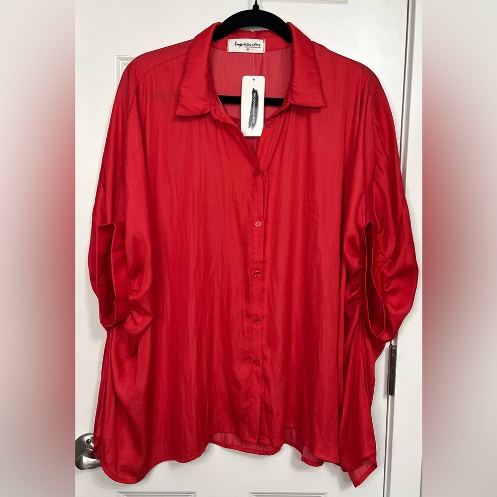 Impressions Oversized Satin Button Down NWT